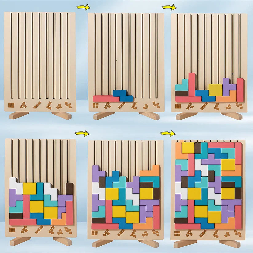 Holz Tetris-Puzzlebrett – Denkspiel & Schreibtisch Brain-Break