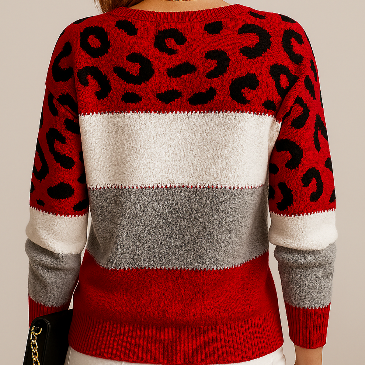 Strickpullover Damen Leopardenmuster – Farbblock & Weiche Wolle