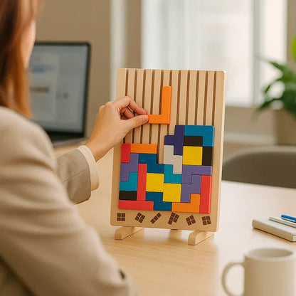 Holz Tetris-Puzzlebrett – Denkspiel & Schreibtisch Brain-Break