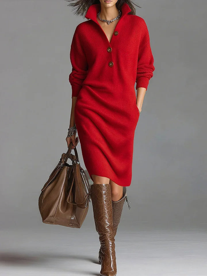 Helene | Damen Midikleid – Knopfleiste, Rippstruktur & Figurschmeichelnd