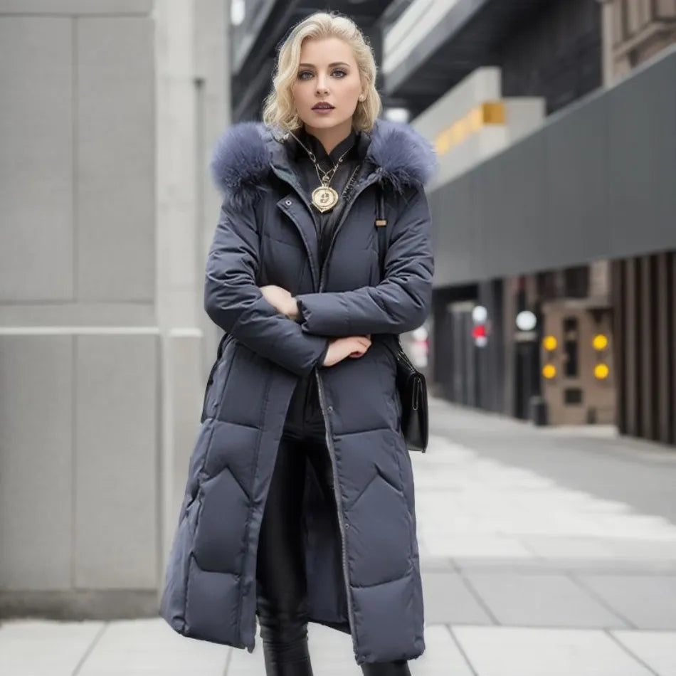 Katharina | Damen Daunen-Steppmantel – Lang, Stehkragen & Warm