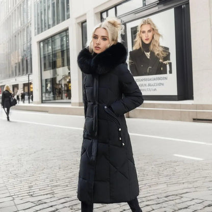 Katharina | Damen Daunen-Steppmantel – Lang, Stehkragen & Warm