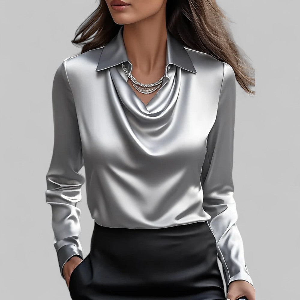 Theresa | Damen Satinbluse – Wasserfallausschnitt, Elegant & Fließend
