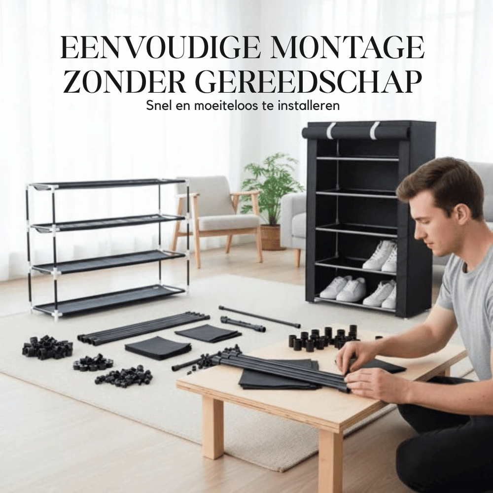 Schuhschrank mit Stoffbezug – Stahlgestell & 6 oder 8 Ebenen