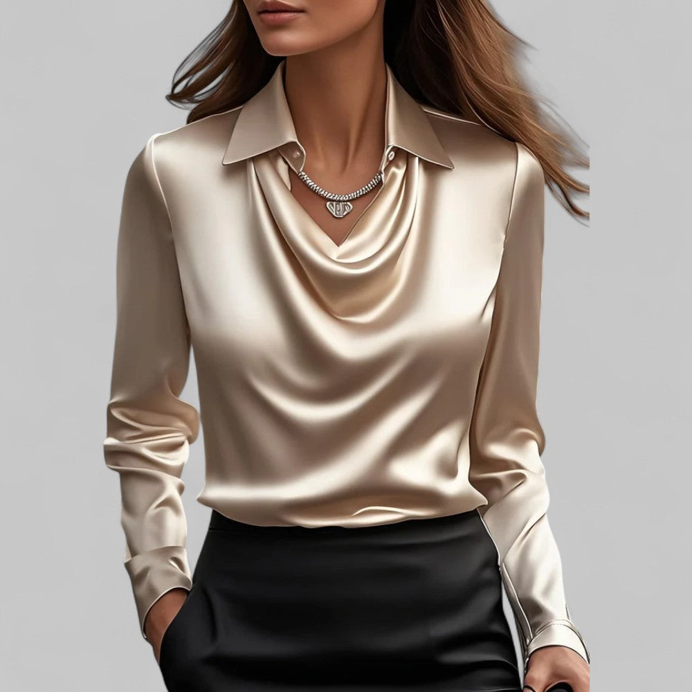 Theresa | Damen Satinbluse – Wasserfallausschnitt, Elegant & Fließend