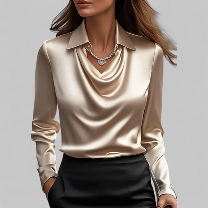 Theresa | Damen Satinbluse – Wasserfallausschnitt, Elegant & Fließend