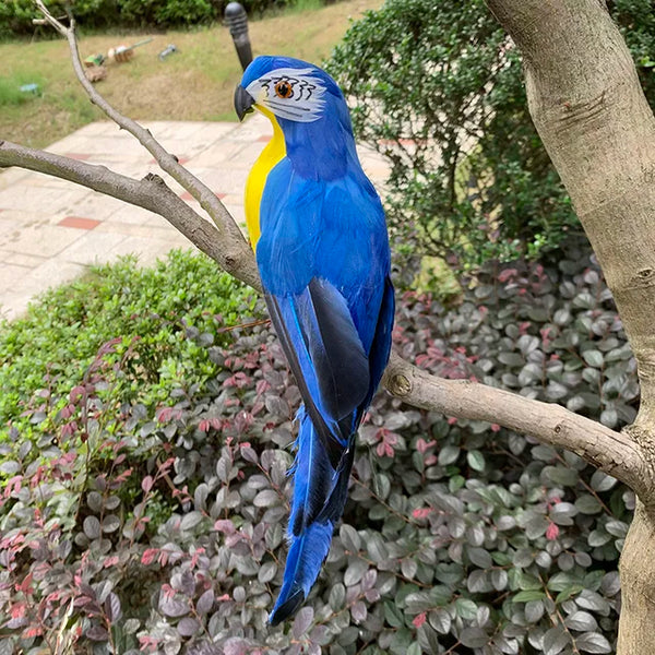 Papagei Gartenornament – Lebensechte Vogelfigur mit Federn 25 cm