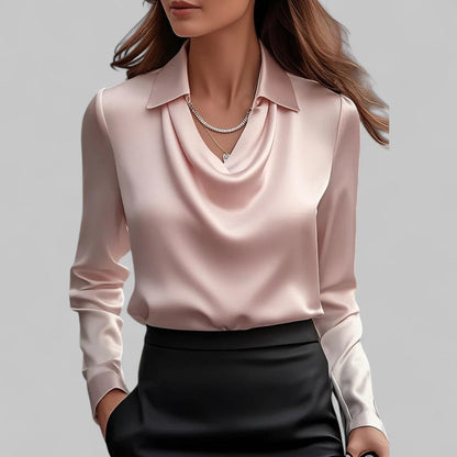 Theresa | Damen Satinbluse – Wasserfallausschnitt, Elegant & Fließend