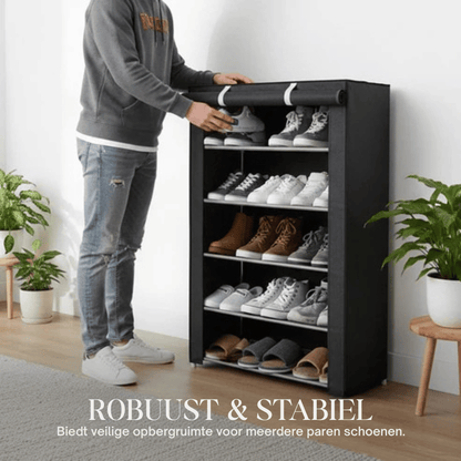 Schuhschrank mit Stoffbezug – Stahlgestell & 6 oder 8 Ebenen