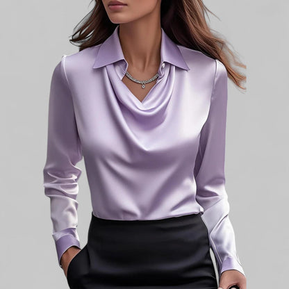 Theresa | Damen Satinbluse – Wasserfallausschnitt, Elegant & Fließend