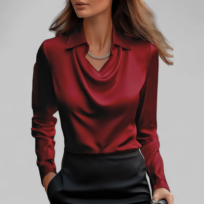 Theresa | Damen Satinbluse – Wasserfallausschnitt, Elegant & Fließend