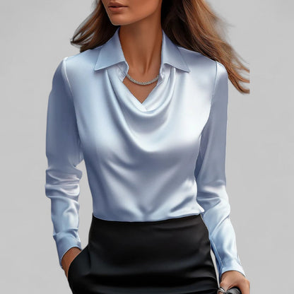 Theresa | Damen Satinbluse – Wasserfallausschnitt, Elegant & Fließend