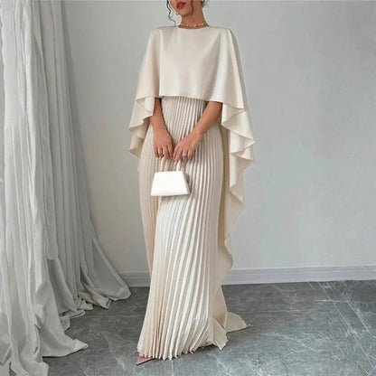 Plissiertes Cape Kleid Damen Hochzeitsgast – Faltenrock & Maxilänge