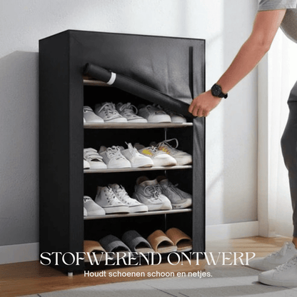 Schuhschrank mit Stoffbezug – Stahlgestell & 6 oder 8 Ebenen