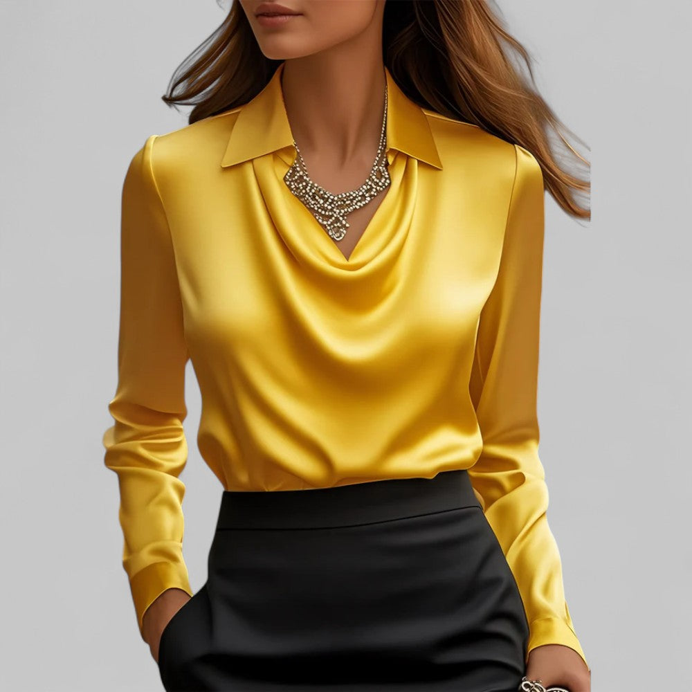 Theresa | Damen Satinbluse – Wasserfallausschnitt, Elegant & Fließend