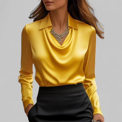 Theresa | Damen Satinbluse – Wasserfallausschnitt, Elegant & Fließend