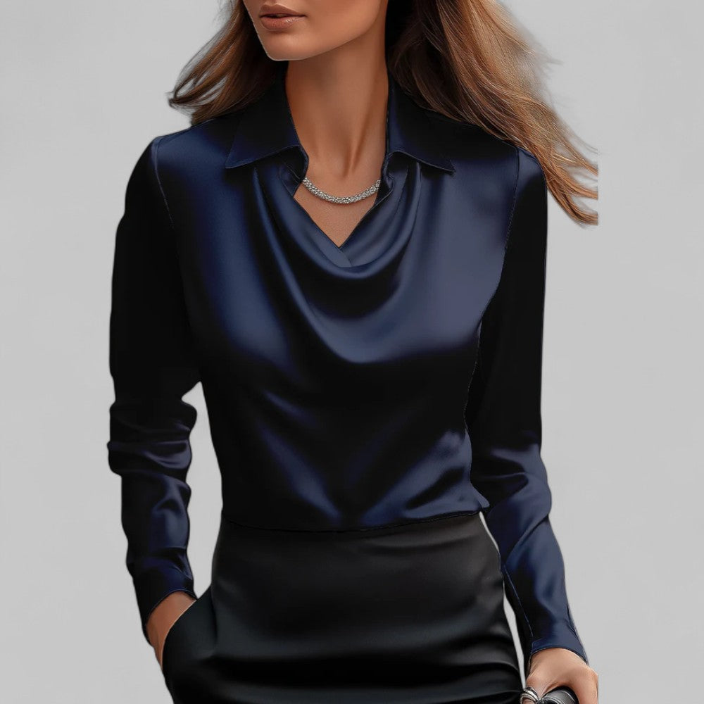 Theresa | Damen Satinbluse – Wasserfallausschnitt, Elegant & Fließend