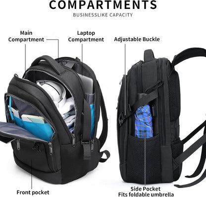 Wasserdichter Laptop-Reiserucksack – USB-Ladeport & Organizer-Fächer für Herren & Damen