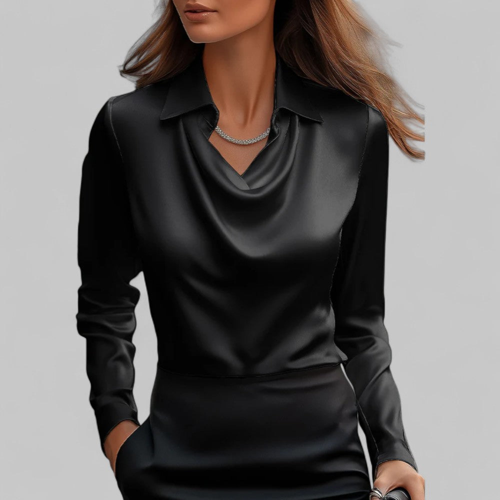 Theresa | Damen Satinbluse – Wasserfallausschnitt, Elegant & Fließend