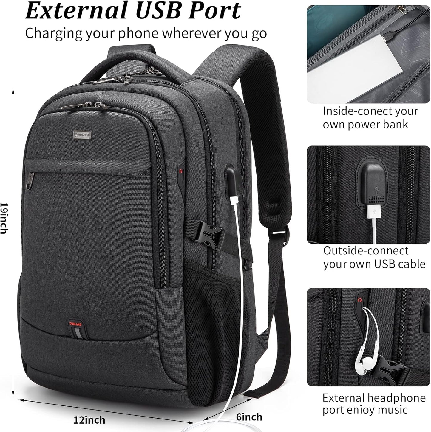 Wasserdichter Laptop-Reiserucksack – USB-Ladeport & Organizer-Fächer für Herren & Damen