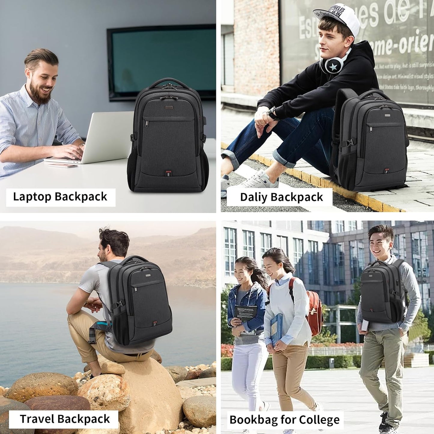 Wasserdichter Laptop-Reiserucksack – USB-Ladeport & Organizer-Fächer für Herren & Damen