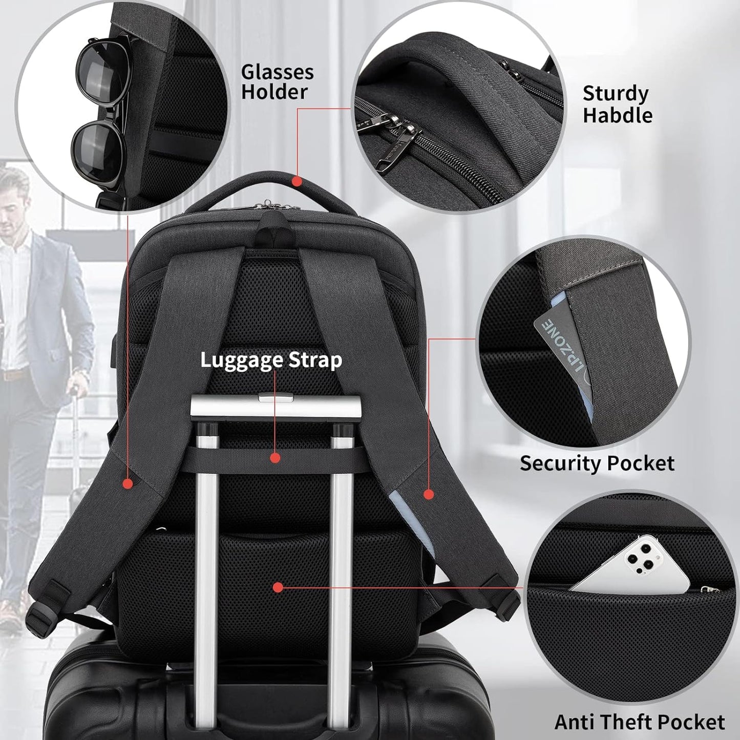Wasserdichter Laptop-Reiserucksack – USB-Ladeport & Organizer-Fächer für Herren & Damen