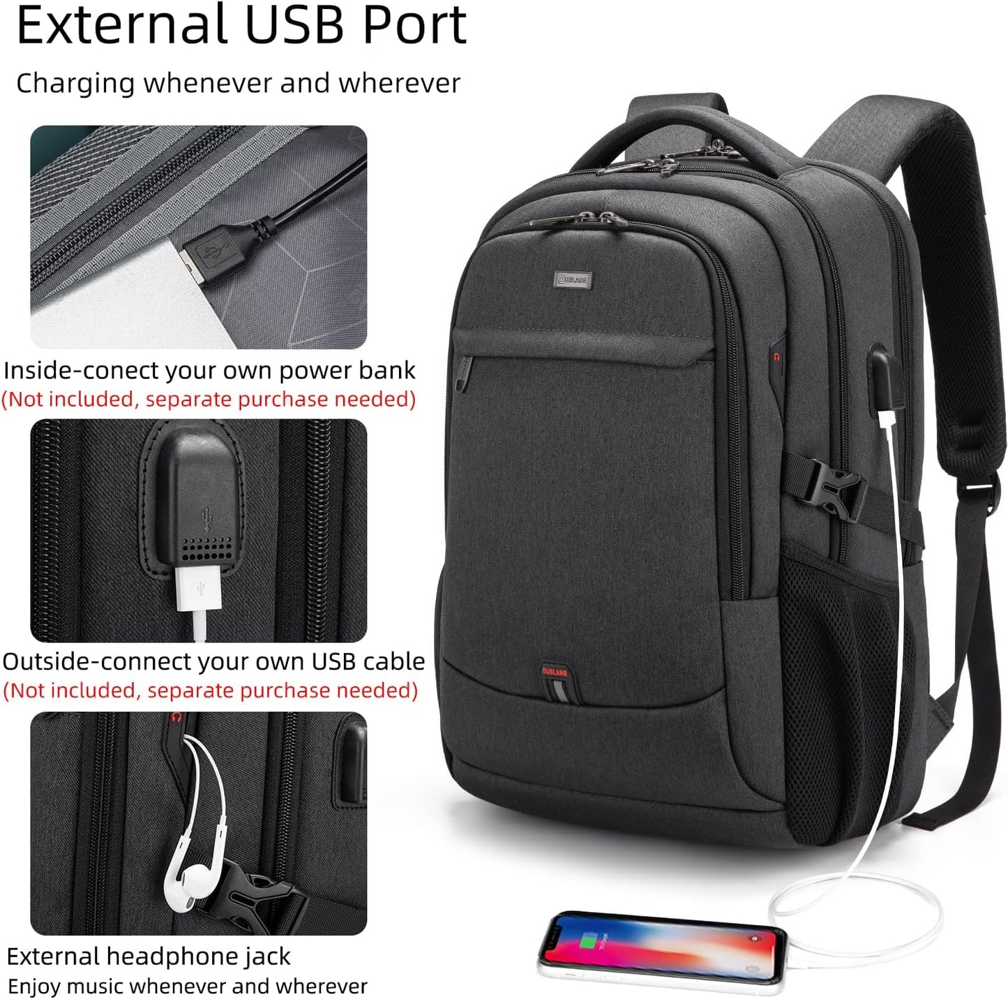 Wasserdichter Laptop-Reiserucksack – USB-Ladeport & Organizer-Fächer für Herren & Damen