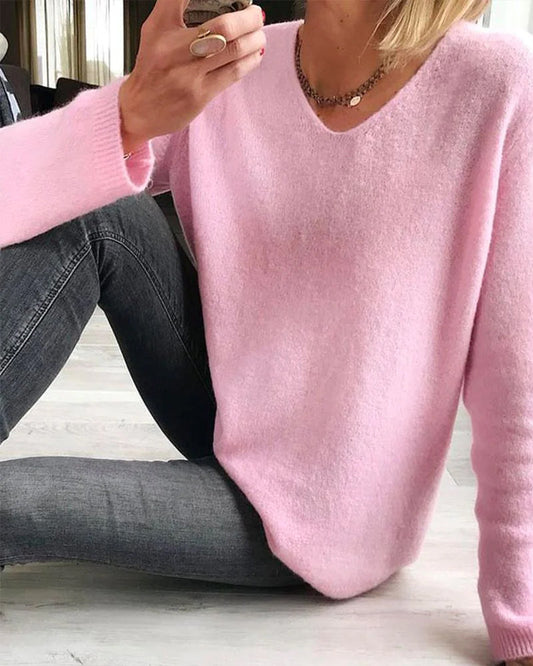 Damen Langarm-Pullover mit V-Ausschnitt