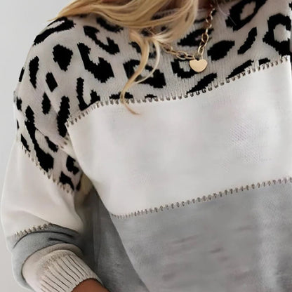 Strickpullover Damen Leopardenmuster – Farbblock & Weiche Wolle