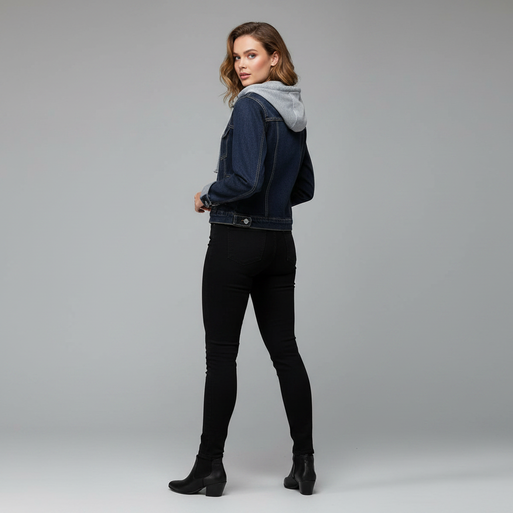 Damen Denim Jacke Mit Abnehmbarer Kapuze | Freizeitjacke
