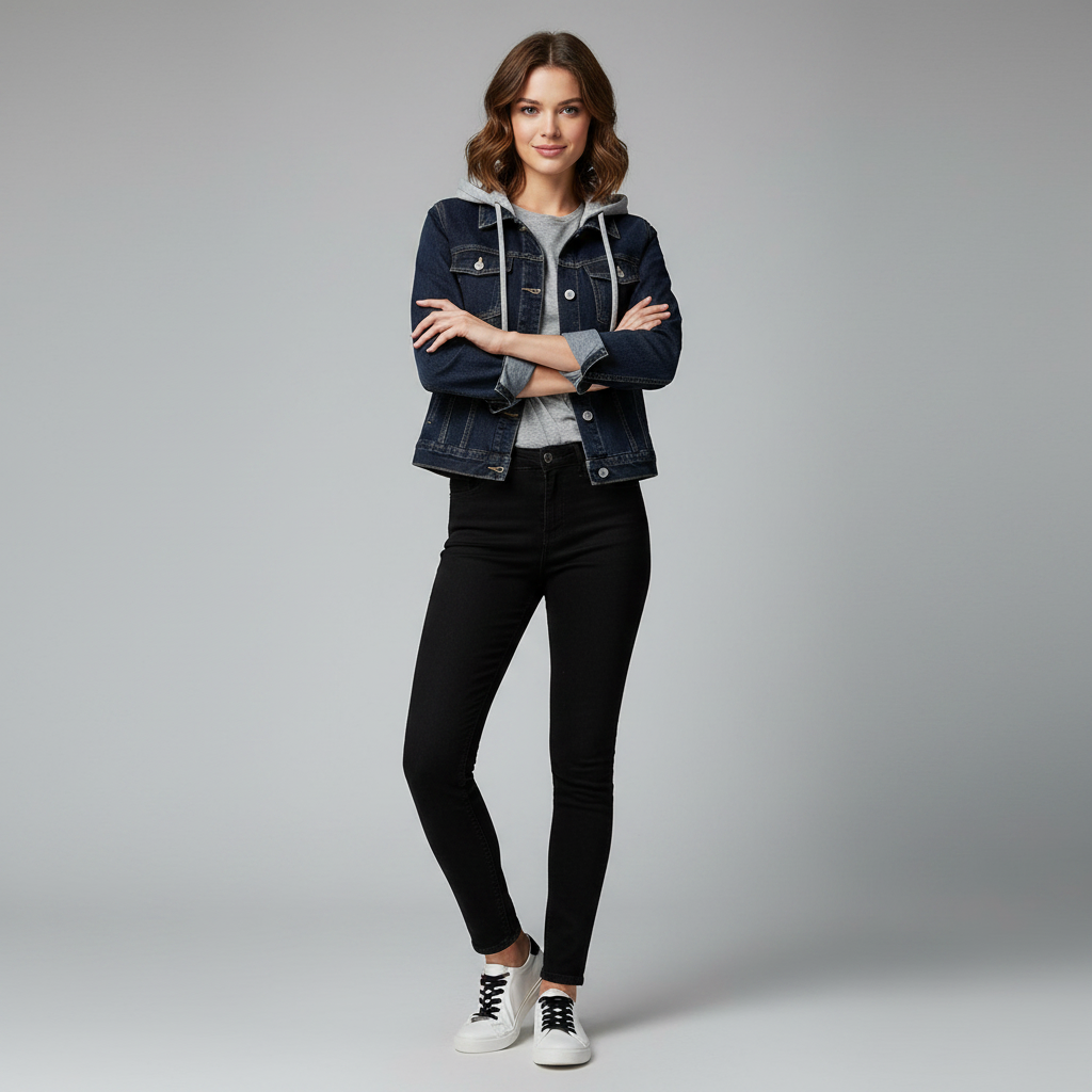 Damen Denim Jacke Mit Abnehmbarer Kapuze | Freizeitjacke