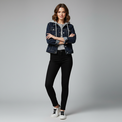 Damen Denim Jacke Mit Abnehmbarer Kapuze | Freizeitjacke