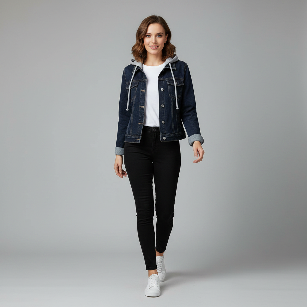 Damen Denim Jacke Mit Abnehmbarer Kapuze | Freizeitjacke