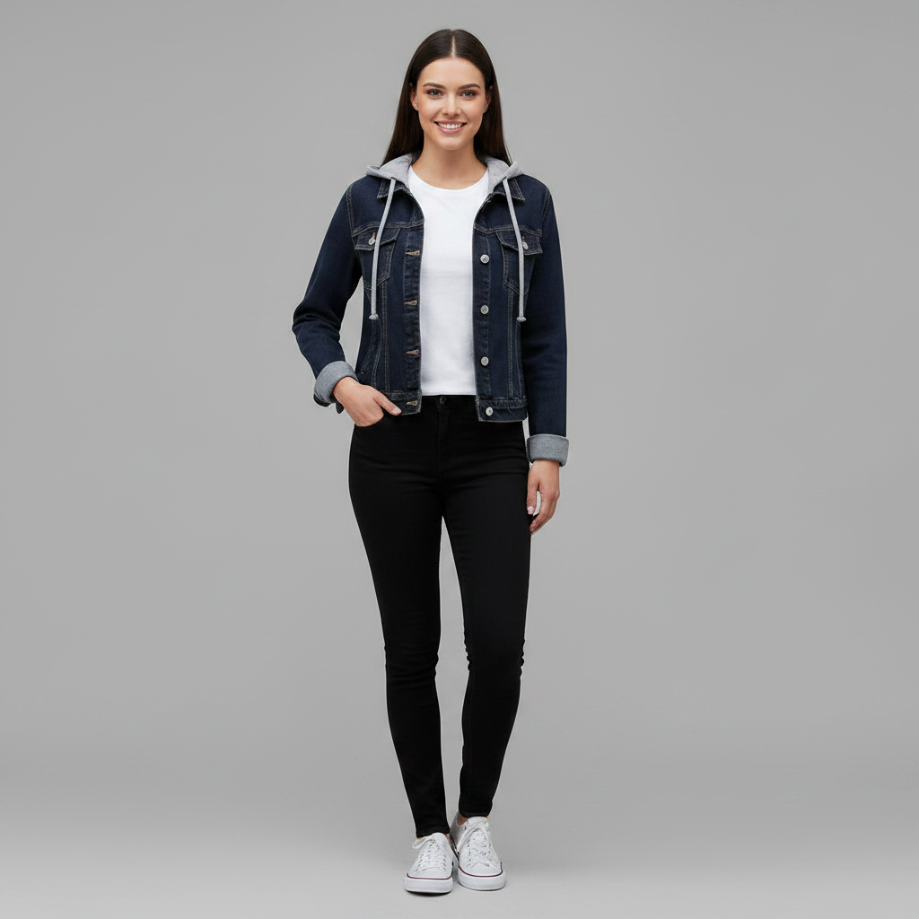Damen Denim Jacke Mit Abnehmbarer Kapuze | Freizeitjacke