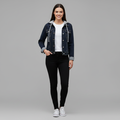 Damen Denim Jacke Mit Abnehmbarer Kapuze | Freizeitjacke