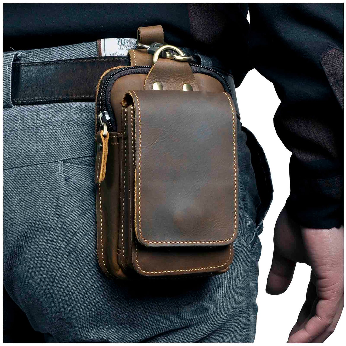 Herren Leder Bauchtasche – RFID-Schutz Multifach & Wasserdicht