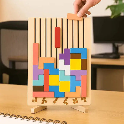 Holz Tetris-Puzzlebrett – Denkspiel & Schreibtisch Brain-Break
