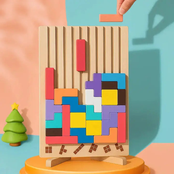Holz Tetris-Puzzlebrett – Denkspiel & Schreibtisch Brain-Break