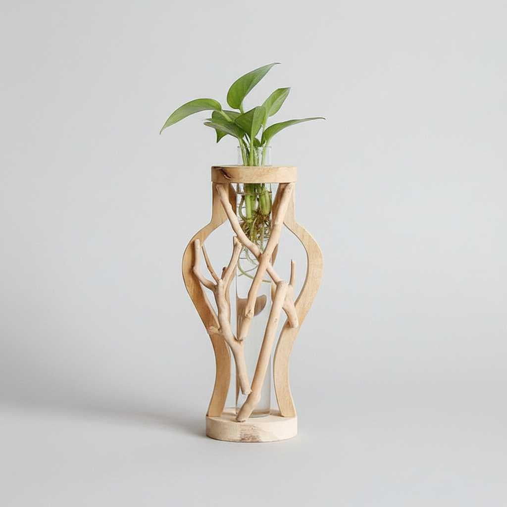 Holzvase Natur | Einzigartige Pflanzen-Dekoration aus Holz