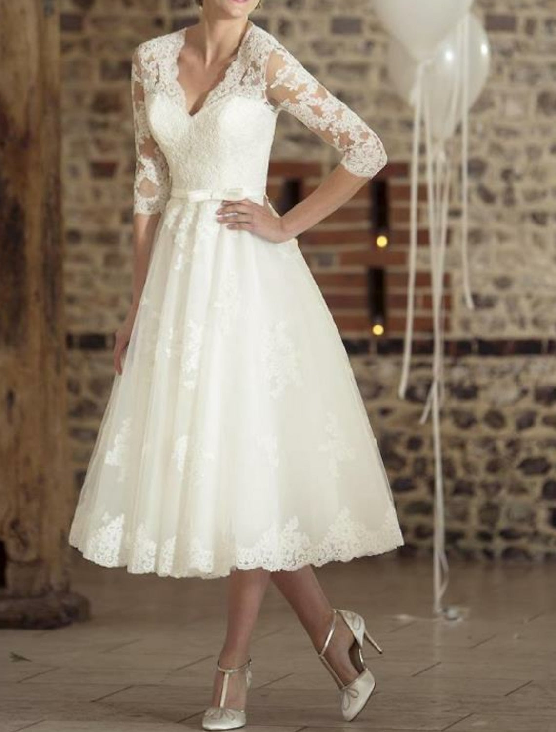 Vintage Spitzenkleid Midi Damen Hochzeitsgast – Spitze & Langarm