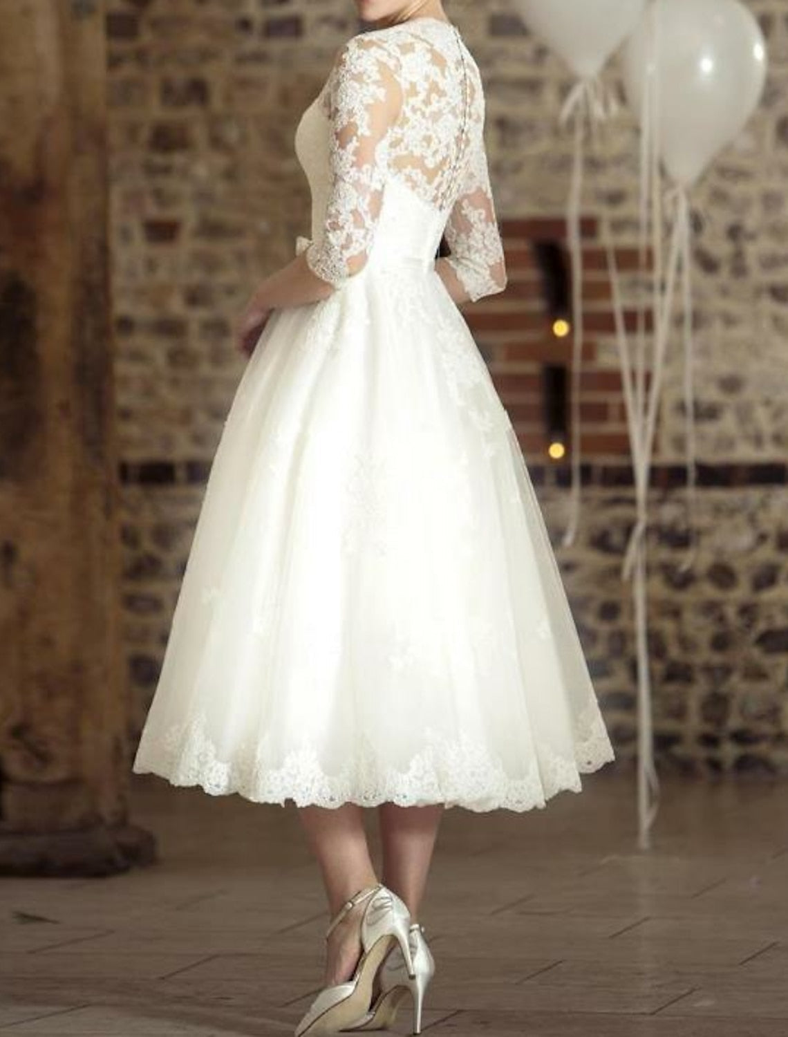Vintage Spitzenkleid Midi Damen Hochzeitsgast – Spitze & Langarm