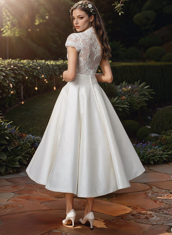 Spitzenkleid Midi Damen Hochzeitsgast – V-Ausschnitt & Spitzenoberteil