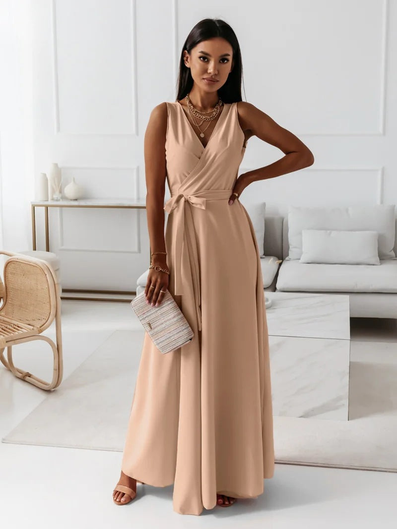 Wickelkleid Maxi Damen Hochzeitsgast – Fließender Schnitt & V-Ausschnitt
