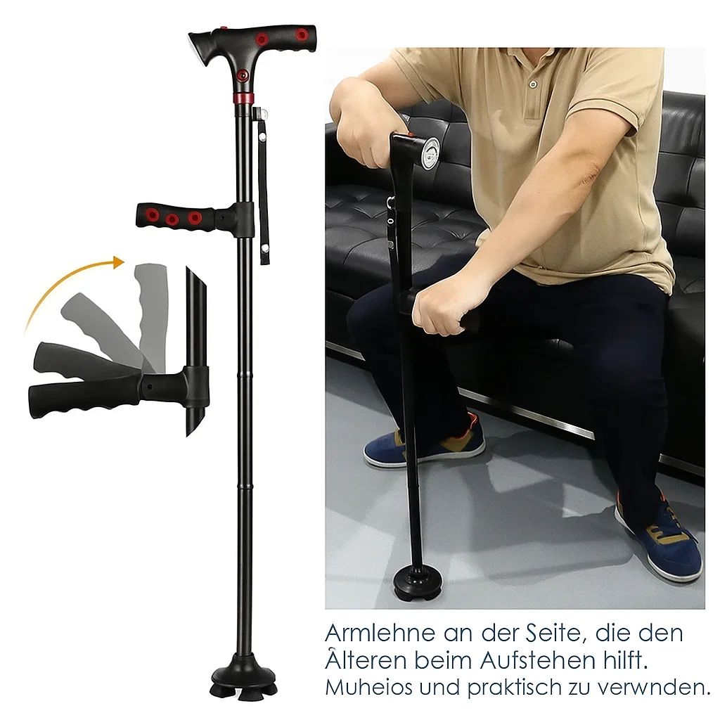 Faltbarer Gehstock mit LED-Licht – Alarm & Höhenverstellbar