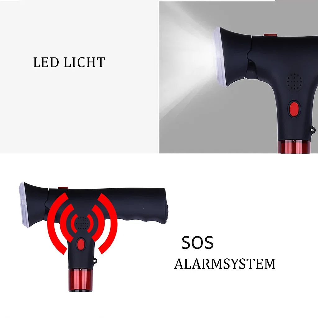 Faltbarer Gehstock mit LED-Licht – Alarm & Höhenverstellbar