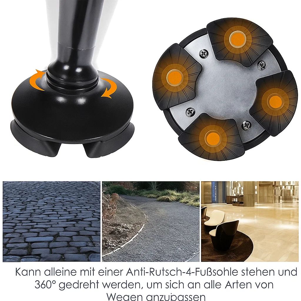 Faltbarer Gehstock mit LED-Licht – Alarm & Höhenverstellbar