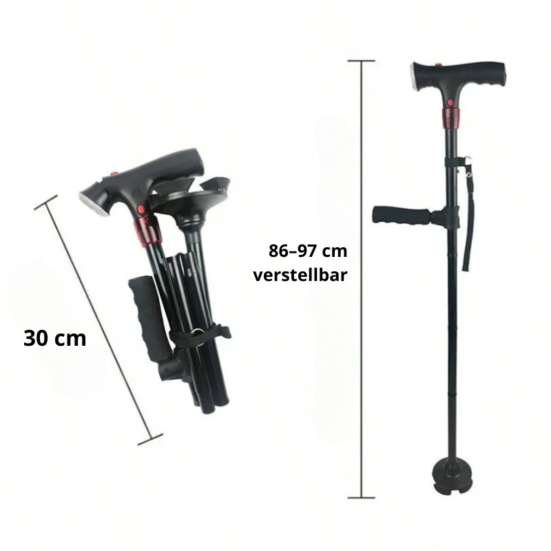 Faltbarer Gehstock mit LED-Licht – Alarm & Höhenverstellbar