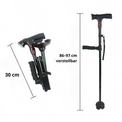 Faltbarer Gehstock mit LED-Licht – Alarm & Höhenverstellbar