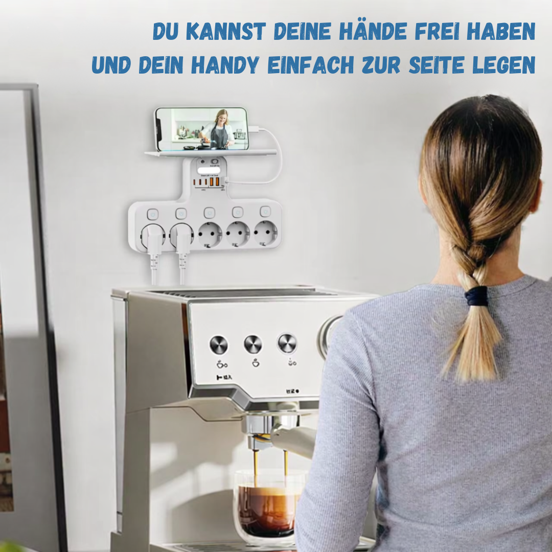 Wand-Steckdosenleiste – USB, Handyablage & Nachtlicht 5-fach