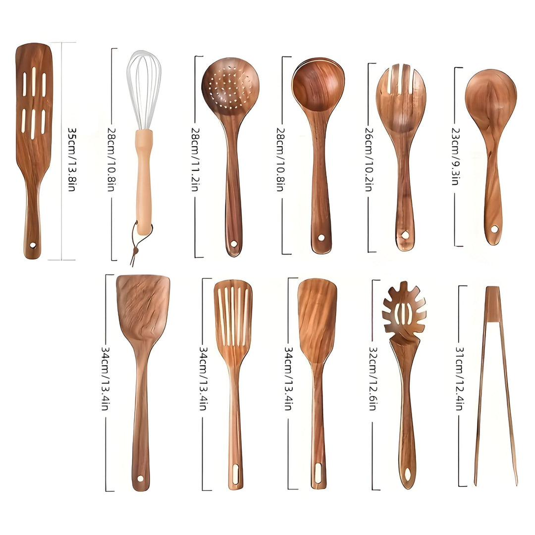 Holz Küchenbesteck-Set 11-teilig – Mit Schneebesen & Kochutensilien